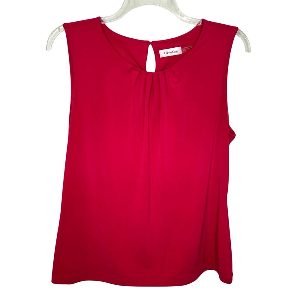 Calvin Klein Raspberry Pink Sleeveless Blouse Front Pleats Keyhole Back XL